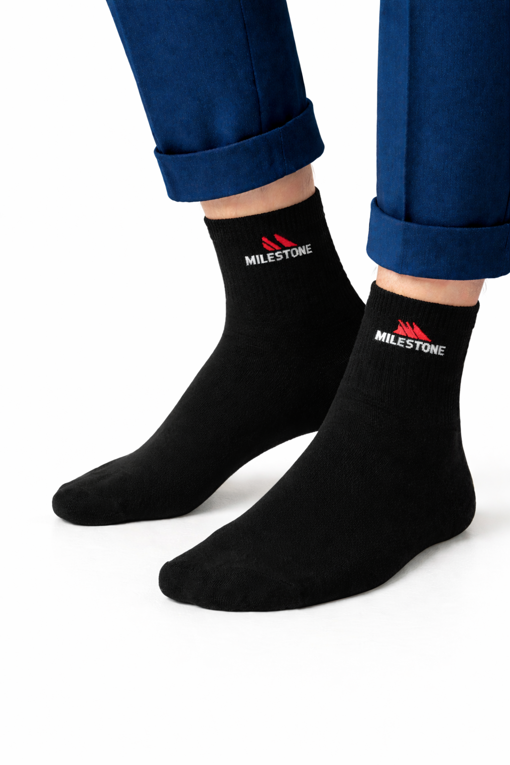 Milestone Signature Crew – Jet Black | Premium Cotton Crew Socks Pakistan