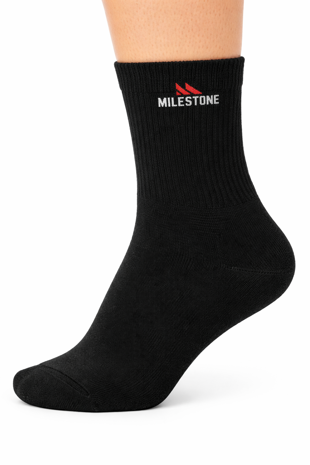 Milestone Signature Crew – Jet Black | Premium Cotton Crew Socks Pakistan